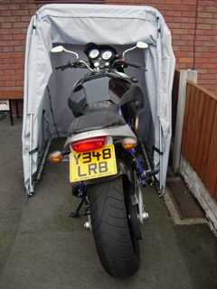 Buel X1 Lighting in a Standard model Bike Barn motorcycle cover stood up to 60mph winds