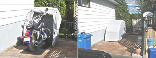 Motorcycle cover storage bike barn as a second garage